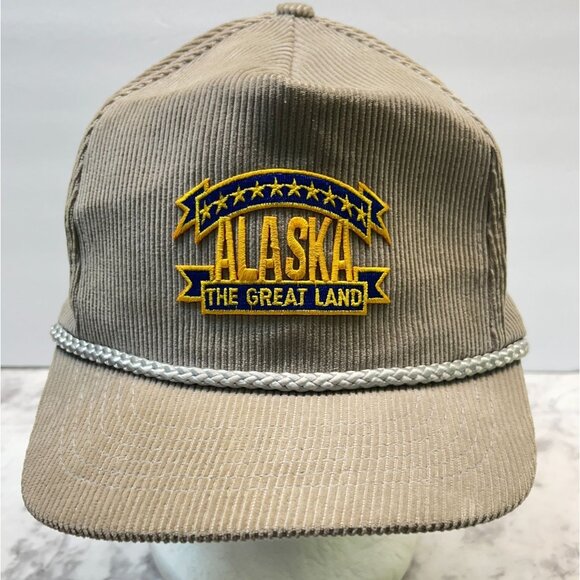 Vintage Alaska Corduroy Snapback Hat The Great Land Embroidered Adjustable Cap - Picture 9 of 9